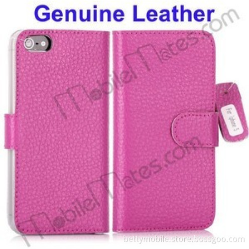 Litchi Grain Wallet Card Flip Genuine Leather Case